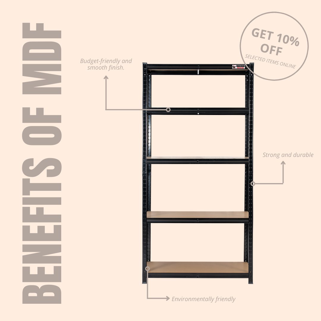 RhinoRacking's tweet photo. The benefits of MDF shelving are endless, and with 10% off selected lines, it's the perfect time to purchase yours🩶 https://t.co/ENcOQBWzOO