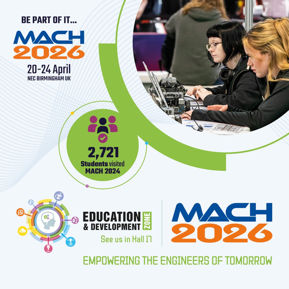 🌟 Inspiring the Future: The E&amp;D Zone at #MACH2026!
Hands-on activities, role models, career pathways, &amp; more for students aged 11-21. 3,000+ students expected—join us in sparking the next generation’s passion for engineering!
📅 20-24 April 2026 | NEC Birmingham
#FutureEngineers