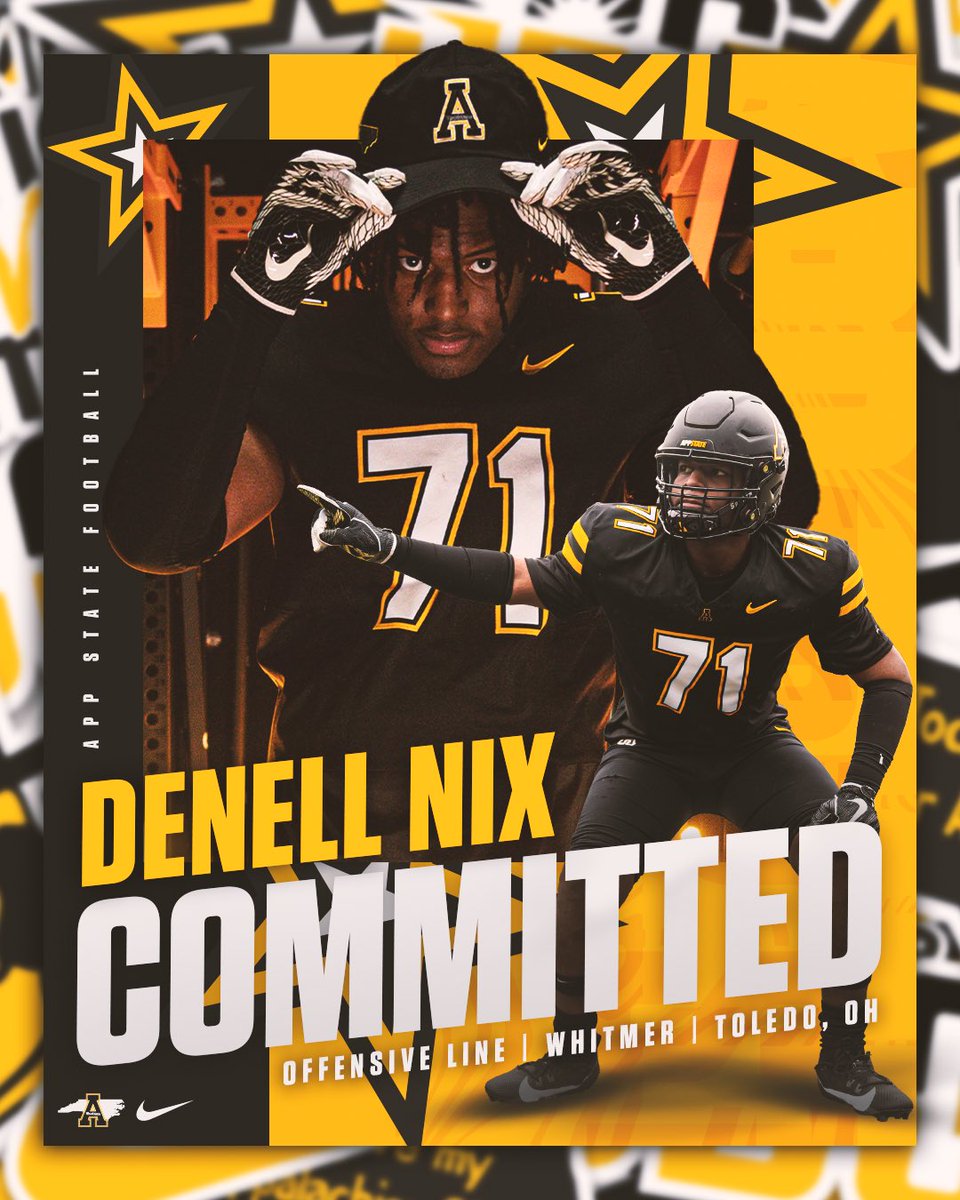 Denell Nix Jr (@denell0125) on Twitter photo i wanna say i am blessed to say i am 100% committed to App State Mountaineers 🙏🏾🙏🏾
<a href="/CoachEricBrown/">Coach Brown</a> <a href="/AllenTrieu/">Allen Trieu</a> <a href="/coachmogridge/">Allen Mogridge</a> @WhitmerFB <a href="/AppState_FB/">App State Football</a> i wanna say i am blessed to say i am 100% committed to App State Mountaineers 🙏🏾🙏🏾
<a href="/CoachEricBrown/">Coach Brown</a> <a href="/AllenTrieu/">Allen Trieu</a> <a href="/coachmogridge/">Allen Mogridge</a> @WhitmerFB <a href="/AppState_FB/">App State Football</a>
