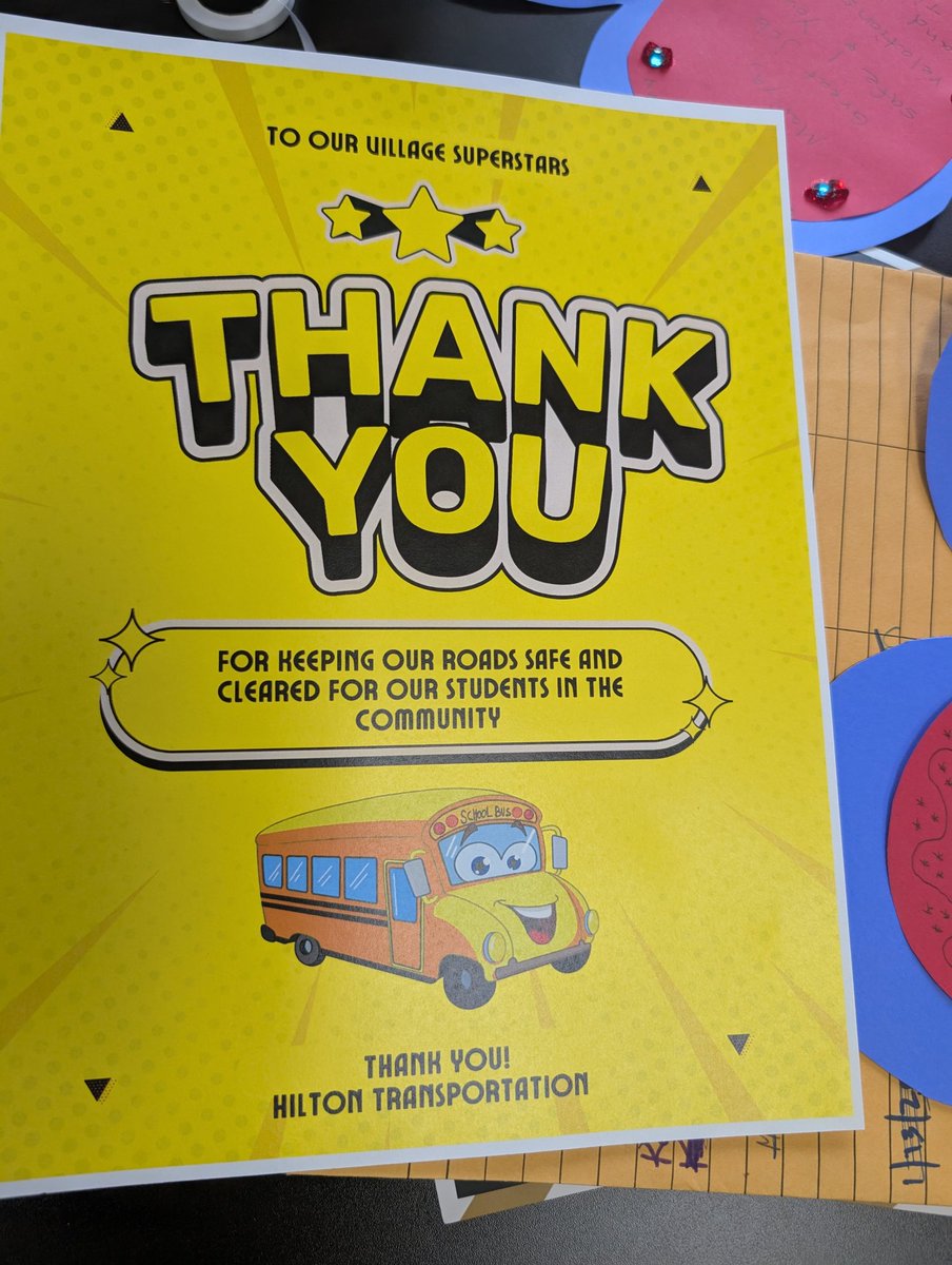 A BIG thank you to the Village of Hilton, Towns of Parma, Hamlin and Greece for keeping our roads cleared and safe this time of the year for our school buses!