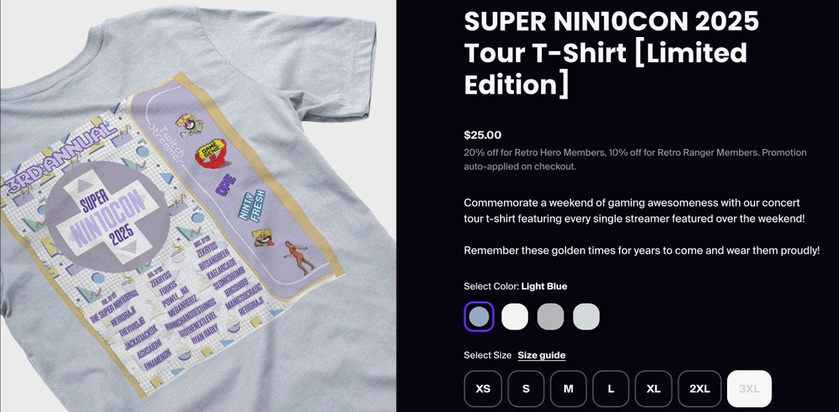 *LIMITED EDITION MERCH DROP ALERT!!*

Catch a SUPER NIN10CON tour t-shirt and wear these radical creator names proudly!!

retroraji.com/products/super…