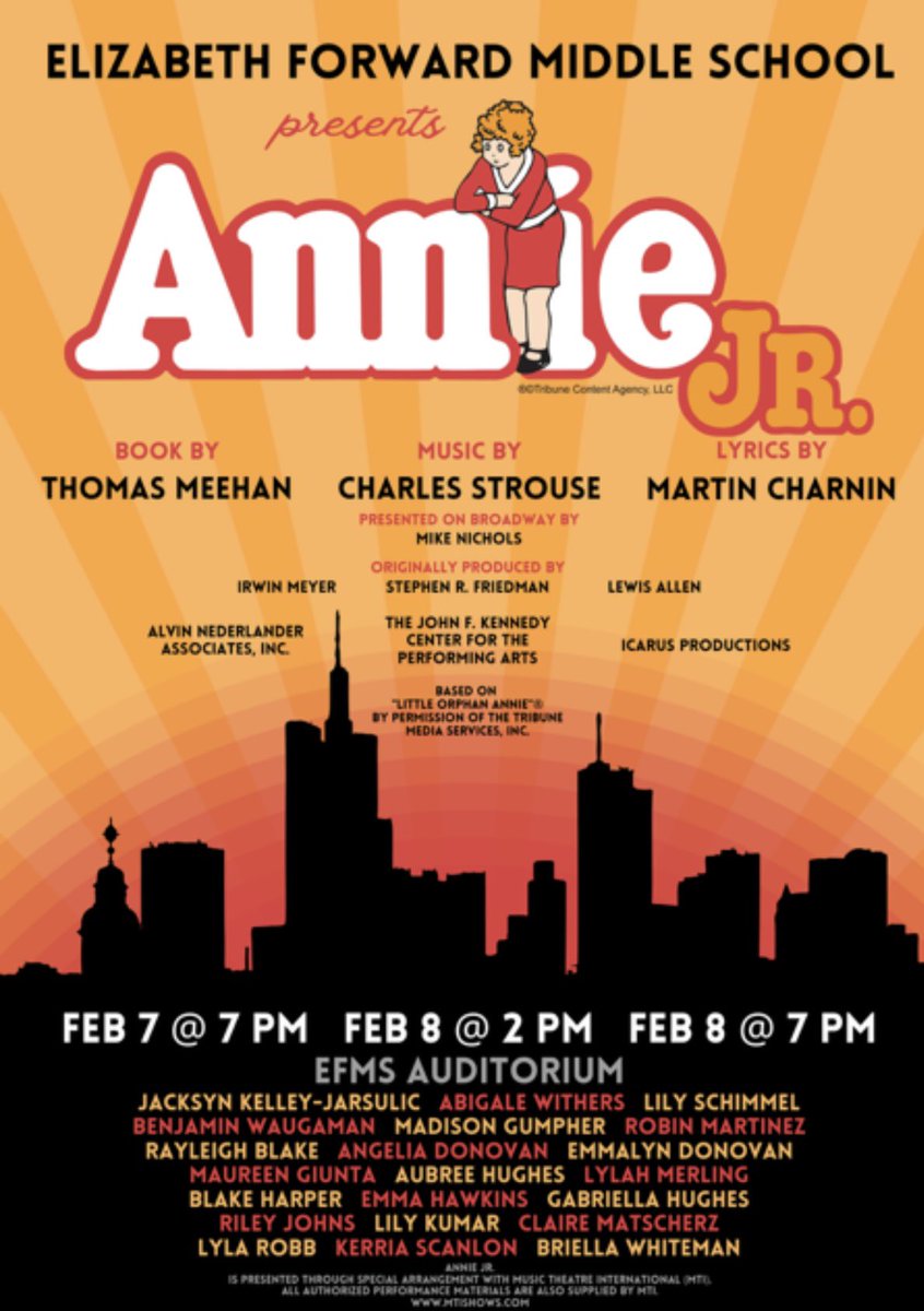 ANNIE, JR. Make sure to grab your tickets online today at efmsmusical.ludus.com 
-Tickets will also be available to purchase in the EFMS Gym Lobby from 5:30-6:30 PM Feb. 3-6. Cash Only. <a href="/Mr_Popowitz/">Dr. Popowitz</a> <a href="/EFSDWarriors/">EFSD</a> <a href="/mcperry705/">Mary Carole Perry, Ed.D.</a> <a href="/keithkonyk/">Keith Konyk</a> <a href="/ScottRHenry/">Scott Henry</a> <a href="/EFMSMusical/">EFMSMusical</a>
