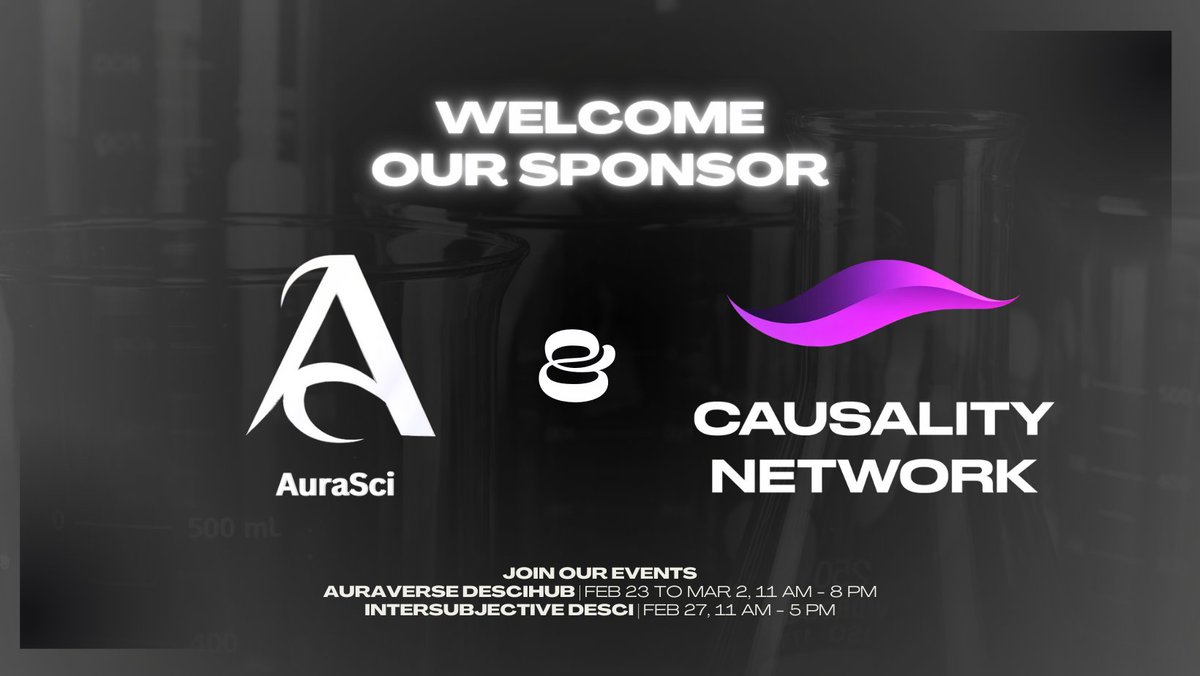 Aura_Sci's tweet photo. 🌟 Welcome @CausalityNet for joining our journey as Quantum Sponsor! 🎉
#DeSci #ETHDenver #AuraVerse #CausalityNetwork #Innovation https://t.co/mcef4sMaun