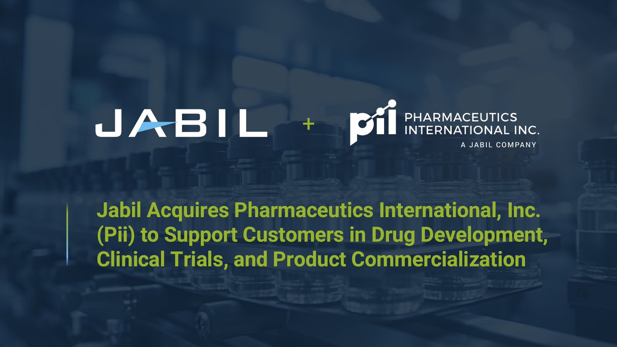 Raulmedraz's tweet photo. Jabil’s pharmaceutical solutions are growing with the acquisition of Pharmaceutics International, Inc. (Pii). https://t.co/imoobYQnp9