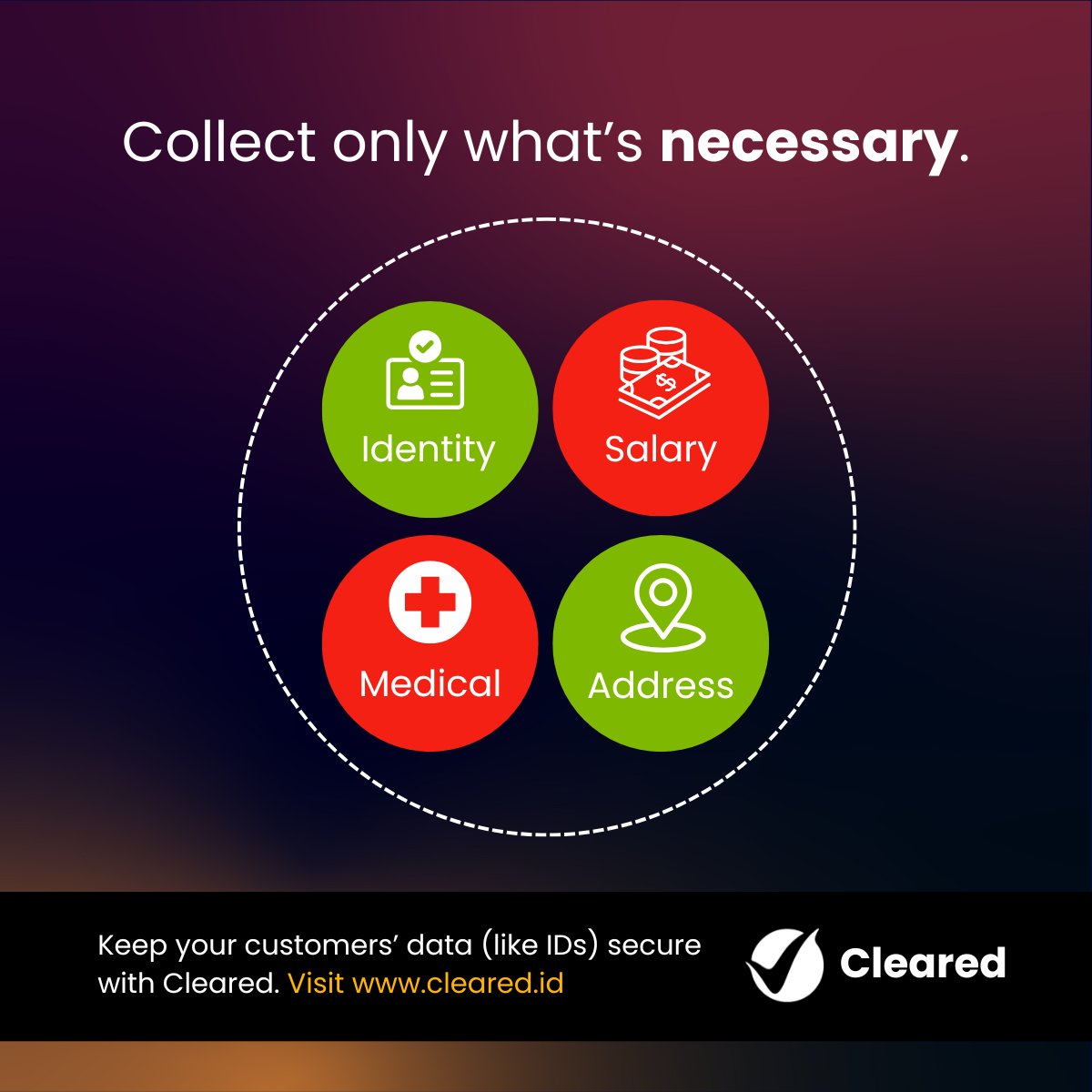 ClearedID's tweet image. ✅ Cleared’s role: Cleared supports banks with data minimisation by enabling quick and secure identity verification, ensuring only the data you need is collected. #UnlockingTrust with #Cleared #DataMinimisation #DataIsTheNewGold