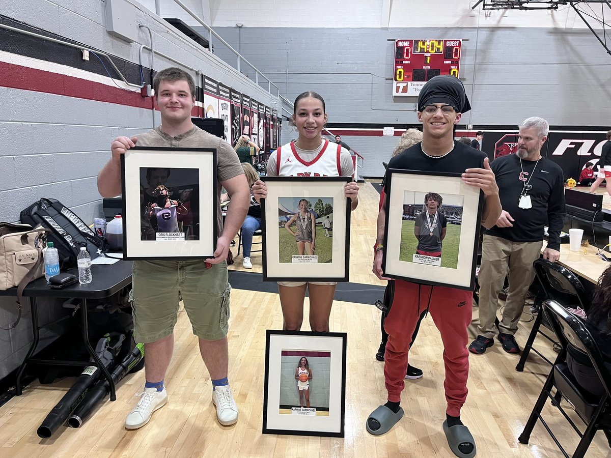 Congrats to Cocke County athletes Cris Flockhart (wrestling), Karmine Carmichael (basketball and track) and Raeshon Palmer (track) on being honored for their All-State status during the 2024 school year. They were recognized tonight between games.