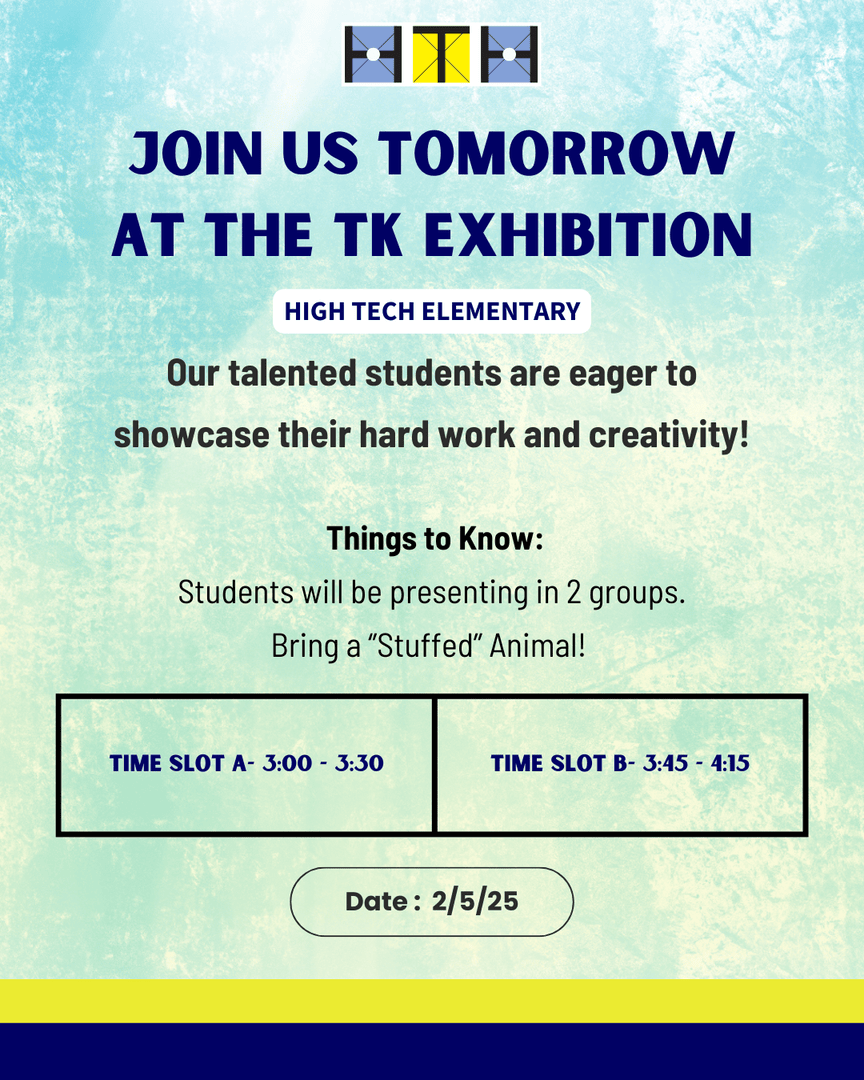 hightechhigh's tweet photo. Join us for the TK Exhibition on 2/5/25, where students will present their projects on caring for our school, ''stuffies'', and friends. Don’t forget to bring a stuffed animal for an interactive experience.

#HighTechHigh #projectbasedlearning #ProjectBasedLearning https://t.co/nijJQHC8DF