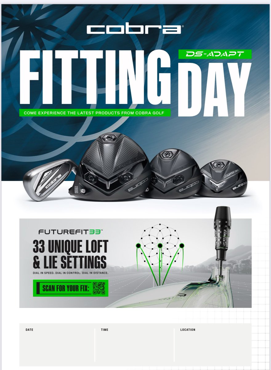LukeSearleGolf's tweet image. TOMORROW 🔉 Cobra Golf Fitting Day 05/02/25 1pm-5pm ☑️ #GetFitted #DSadapt #Futurefit33 #GetBookedIn