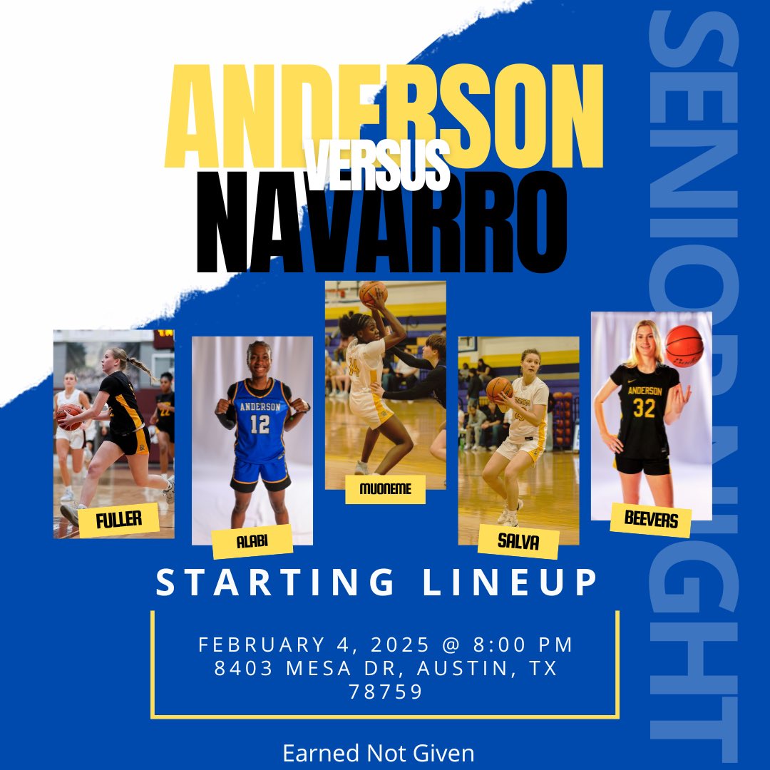 Anderson Women's Basketball (@andersonwbball) on Twitter photo ๐Join us for Senior Night!๐
Tonight is our last home gameโcome celebrate our seniors and support the team!
๐ JV tips off at 5:30 PM
๐ Varsity & Senior Night โ 8:00 PM
Letโs pack the gym and make it a night to remember!
<a href="/d_hatcher80/">Coach Hatcher</a> <a href="/coach_counter/">Coach L. Counter</a> ๐Join us for Senior Night!๐
Tonight is our last home gameโcome celebrate our seniors and support the team!
๐ JV tips off at 5:30 PM
๐ Varsity & Senior Night โ 8:00 PM
Letโs pack the gym and make it a night to remember!
<a href="/d_hatcher80/">Coach Hatcher</a> <a href="/coach_counter/">Coach L. Counter</a>