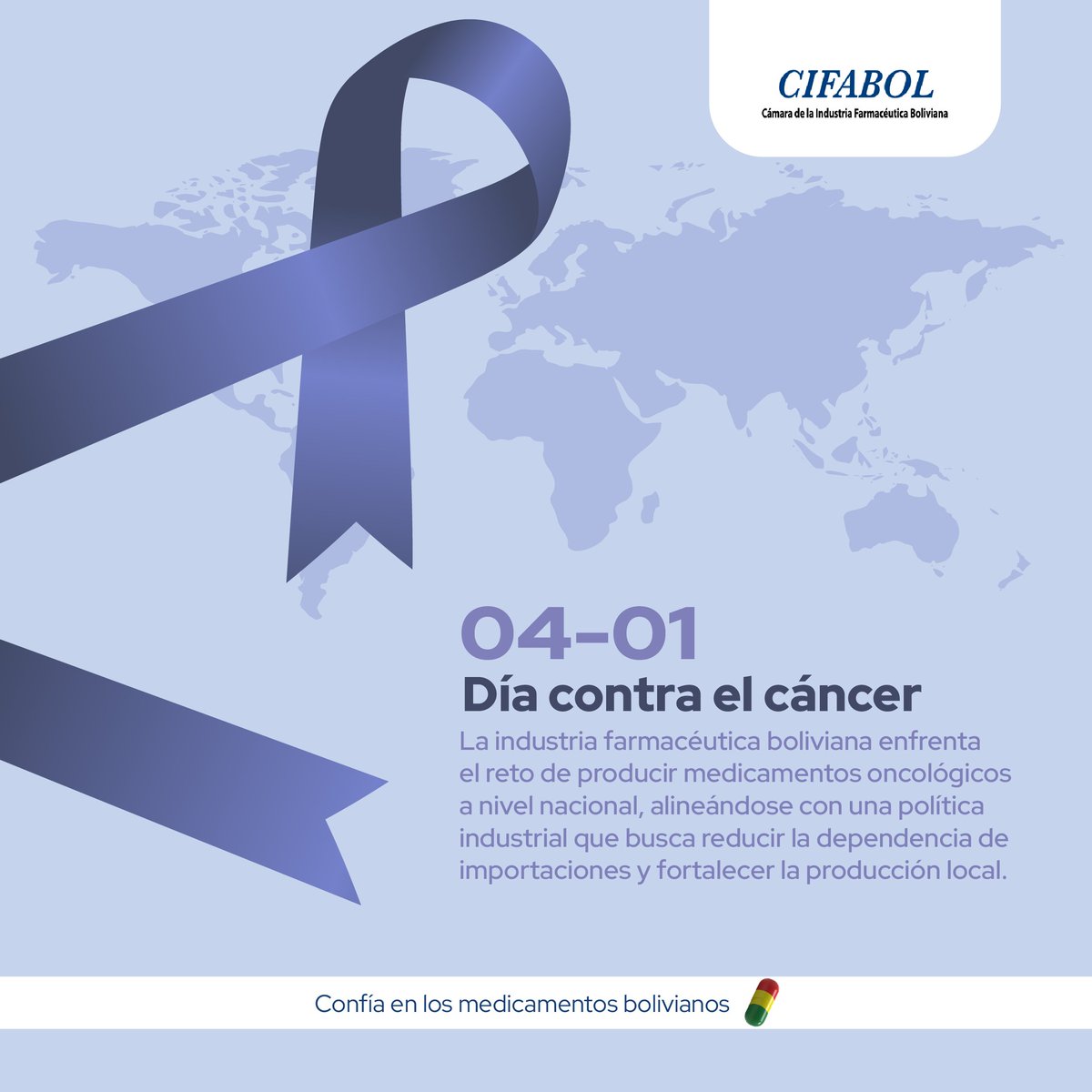 Cifabol2000's tweet photo. En CIFABOL trabajamos para garantizar medicamentos de calidad en Bolivia. 
#DíaMundialContraElCáncer #CIFABOL #Salud https://t.co/xXFqUDTgzS