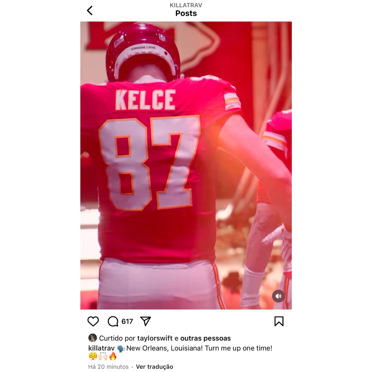 ESTÁ ONLINE! 🗣️ Taylor Swift curtiu o novo reels de Travis Kelce no Instagram.