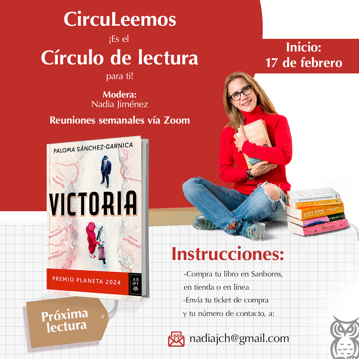 solosanborns's tweet photo. ¿Quieres hacer de tus lecturas algo más interesante? 🤔

Participa en nuestro próximo club de lectura virtual #CIRCULEEMOS y acompáñanos a leer "Victoria" de Paloma Sánchez-Garnica. 📖 https://t.co/ALJqbIv6aI

👇 Inscríbete siguiendo los dos sencillos pasos y disfrutemos juntos de este fascinante libro.👇

Además, contaremos con la participación de la autora para el cierre de la lectura. 😍

¡No te quedes fuera!