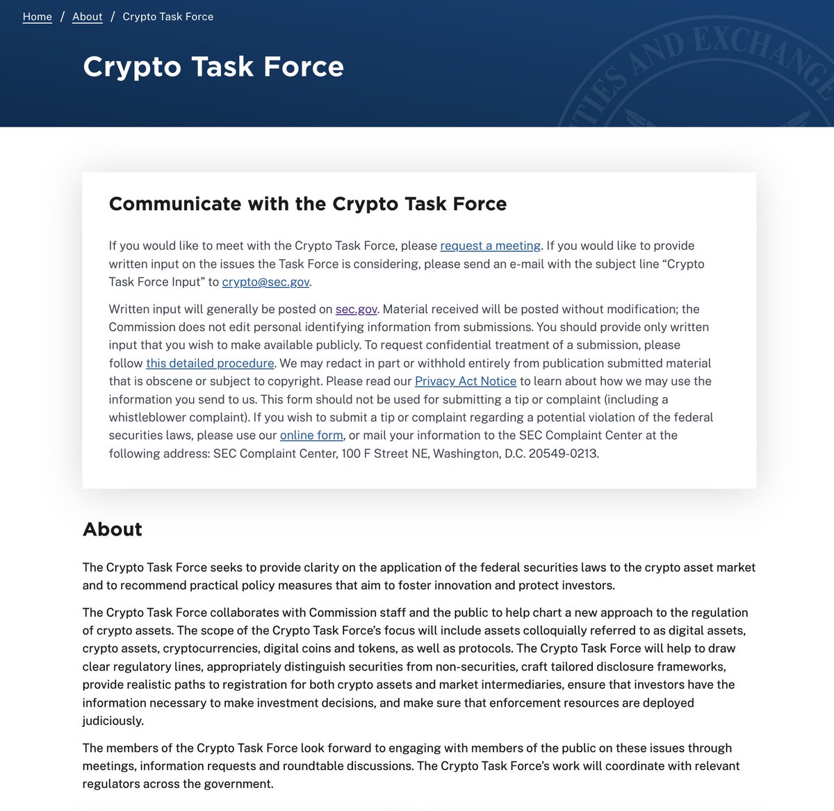 virtuemediacorp's tweet image. NEW: The SEC has established a dedicated website for its Crypto Task Force. #SEC #cryptotaskforce