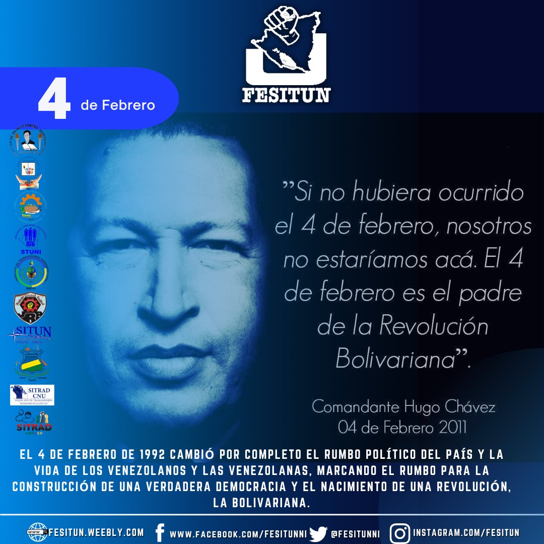 FesitunNi's tweet photo. @FesitunNi  Un 4 de febrero de 1992 cambió por completo el rumbo político del país y la vida de los venezolanos y las venezolanas, marcando el rumbo para la construcción de una verdadera democracia y el nacimiento de una revolución, la Bolivariana. https://t.co/BpVfvtsuwA