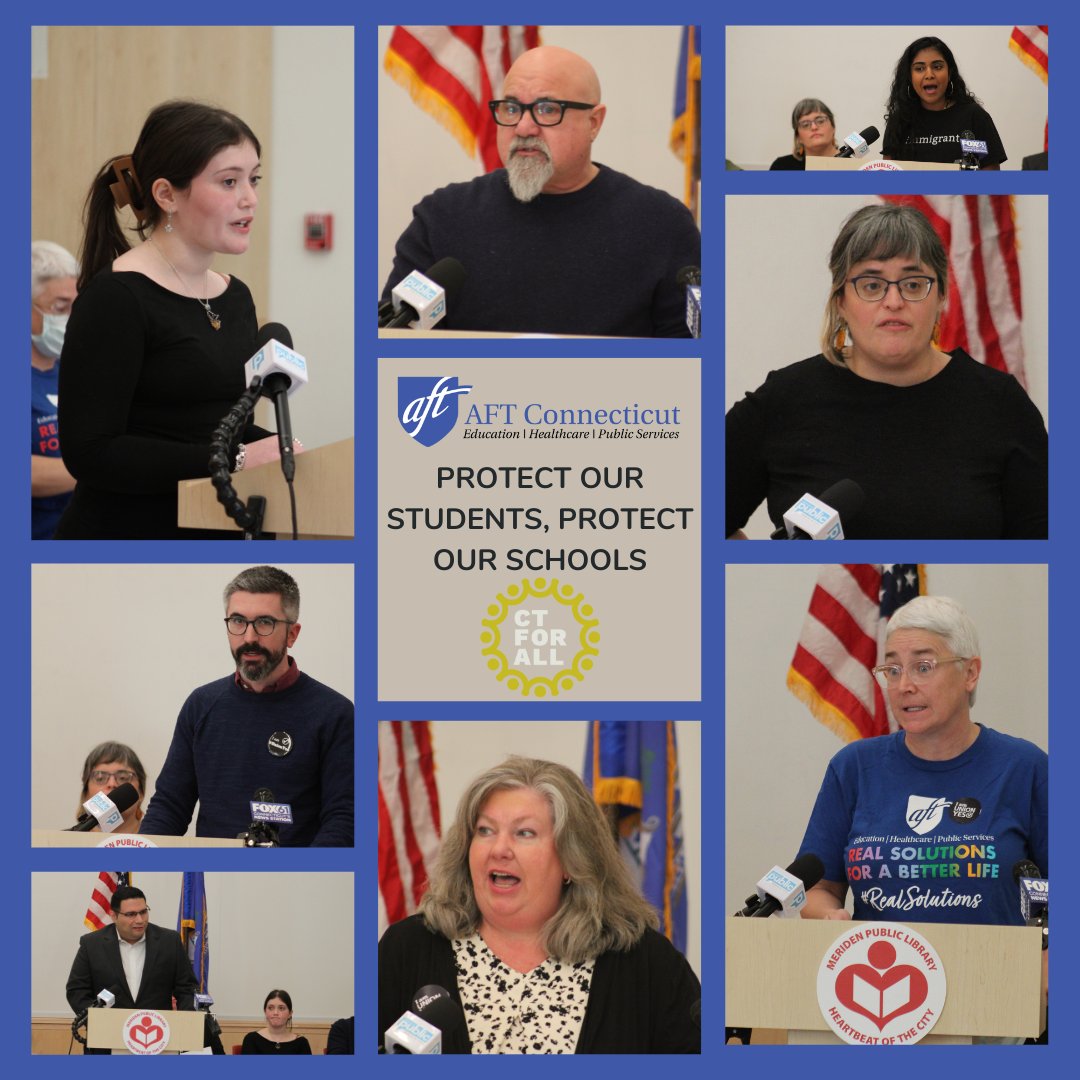 AFTCT's tweet image. This morning @MFT1478 &amp;amp; @NHFT933 members joined advocates in @CT4aDREAM, @HCAILLC, @CTForAll to denounce @WhiteHouse's hostile anti-family policies &amp;amp; unite communities to protect all our students. #RealSolutions @AFTunion @AFTTeach @ReclaimOurSchls