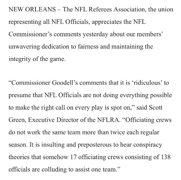 nflrefstats (@nflrefstats1) on Twitter photo #PHIvsKC #Chiefs vs #Eagles
<a href="/NFLOfficiating/">NFL Officiating</a> & NFLRA spokesman Scott Green states, "no crew (referee) works the same team more than TWICE a regular season".
WRONG
The #Packers had 3 regular season games officiated by Bill Vinovich in 2020 #NFL season
There are more examples #PHIvsKC #Chiefs vs #Eagles
<a href="/NFLOfficiating/">NFL Officiating</a> & NFLRA spokesman Scott Green states, "no crew (referee) works the same team more than TWICE a regular season".
WRONG
The #Packers had 3 regular season games officiated by Bill Vinovich in 2020 #NFL season
There are more examples