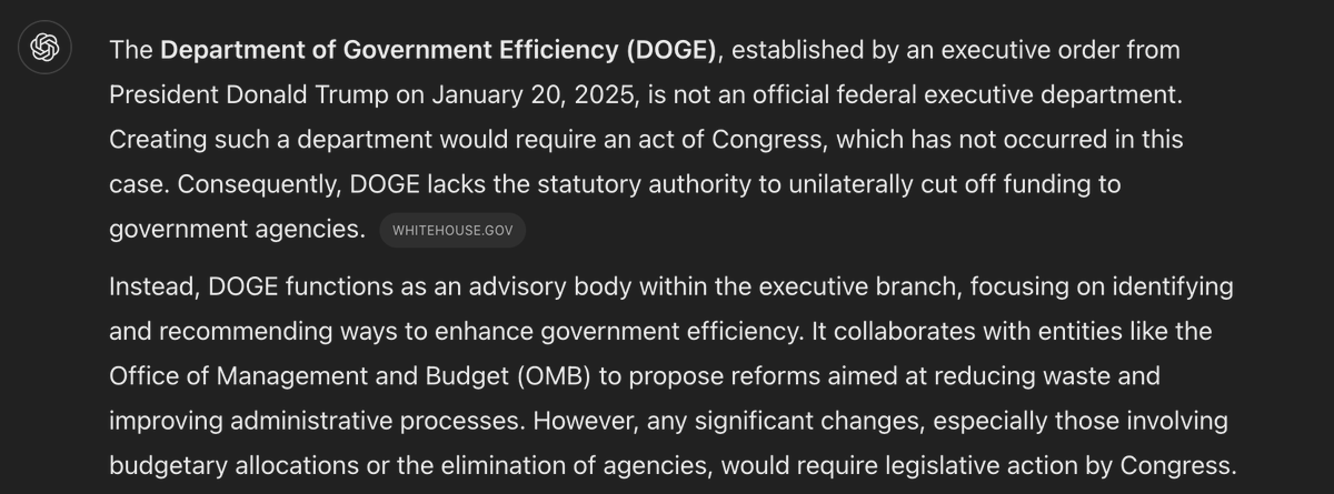 DOGE "is not an official federal executive department"

It's fake 

A new department would have to be created by Congress

This is so basic. It's scary how many people don't get it