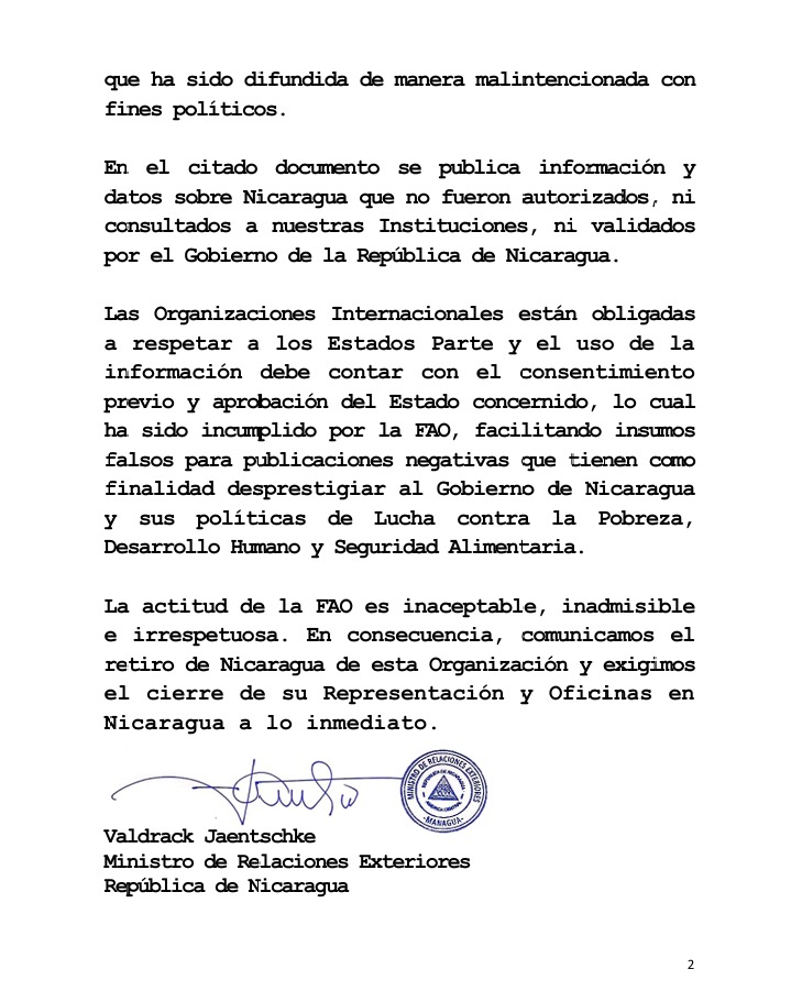 #Nicaragua defiende su soberanía y se retira de la FAO ✊

El Gobierno rechazó un informe por falta de objetividad y respeto, reafirmando su compromiso con la verdad y sus políticas sociales. 💪🇳🇮  

¡Un paso firme por la autodeterminación! 🚀