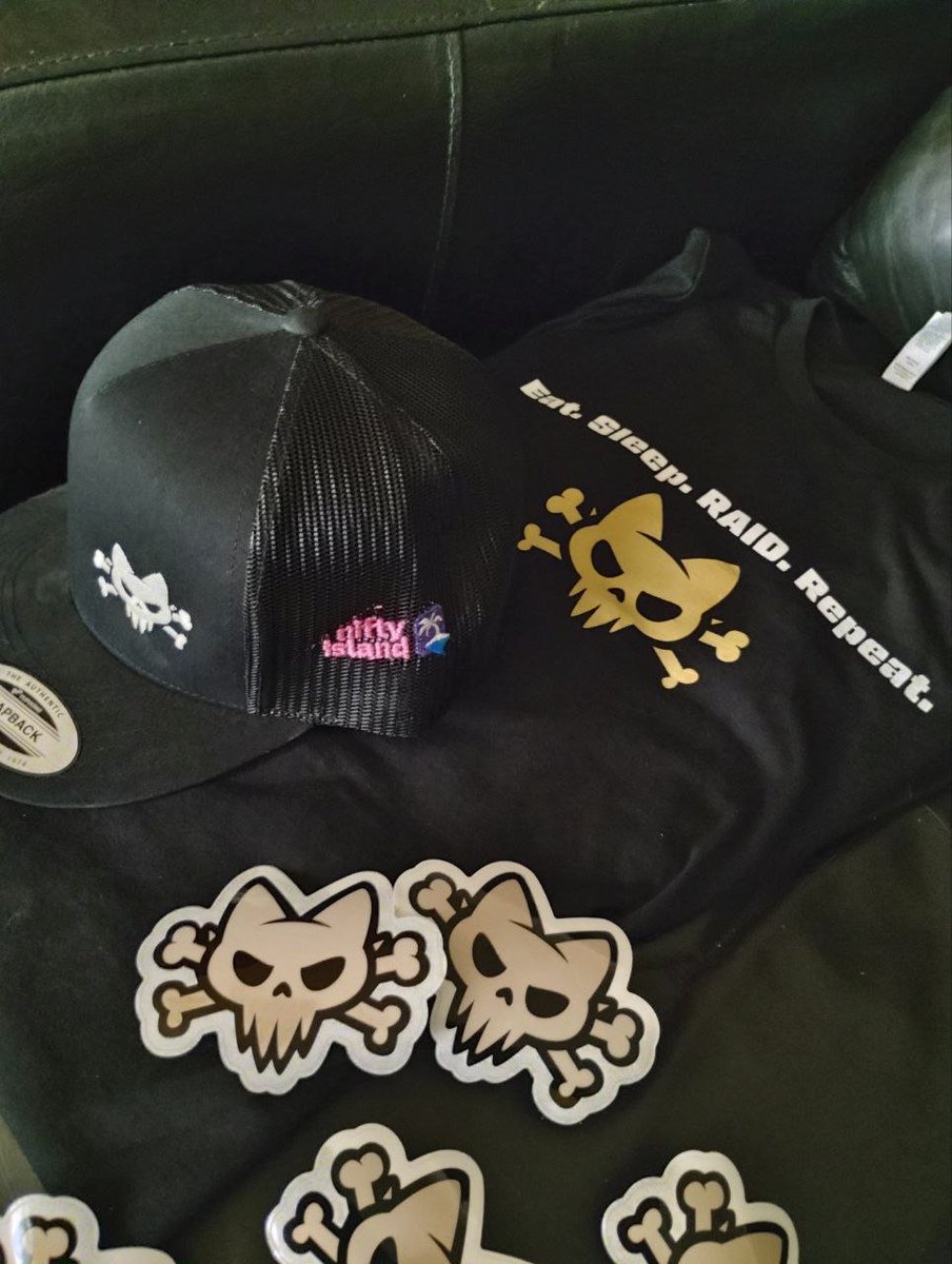 MC_M1ssConduct's tweet image. Just got my Mars Cats Pirate Hat, and it’s 🔥! Love the nifty island design and the Eat. Sleep. Raid. Repeat. vibe. Plus, those logo stickers? Perrrfection! 🚀😻 @MarsCatsVoyage  #GamerStyle #RaidReady GM