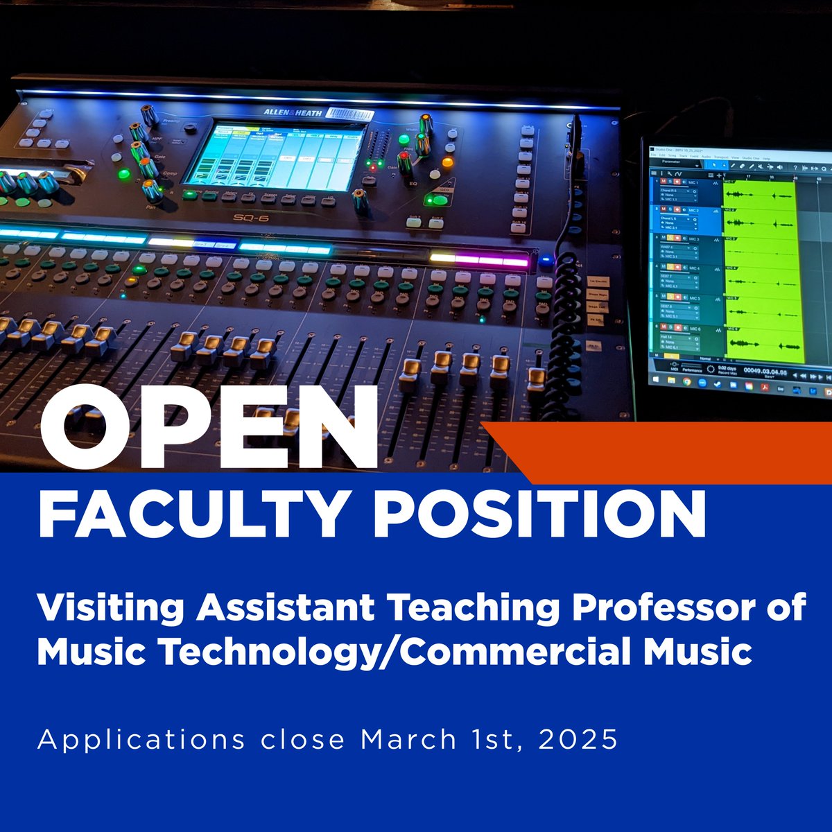 The Boise State Department of Music invites applications for a Visiting Assistant Teaching Professor of Music Technology/Commercial Music.

Please visit the link below for more info or to apply. The deadline to apply is Saturday, March 1st. #BoiseState

jobs.boisestate.edu/en-us/job/4988…