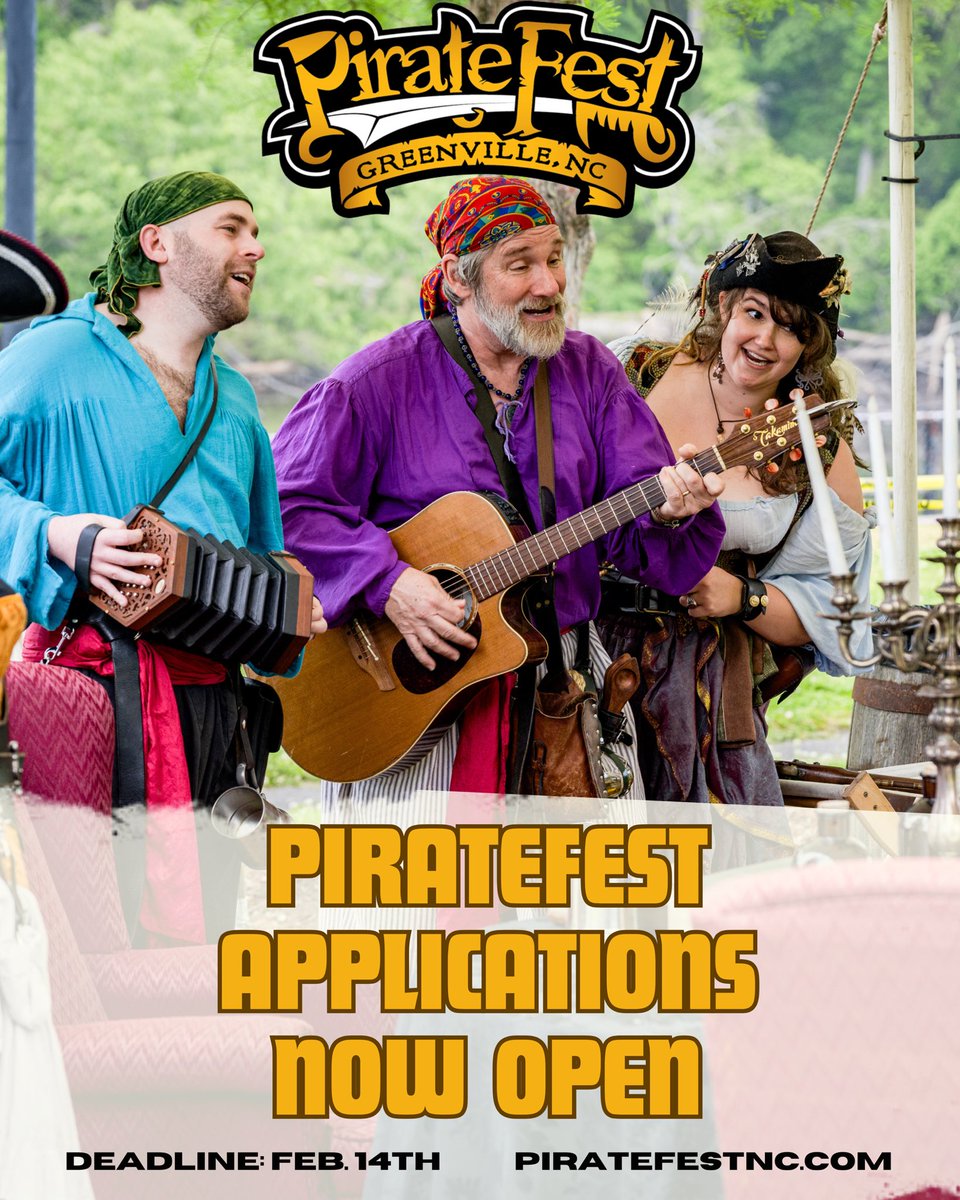 🏴‍☠️ PirateFest 2025 vendor applications are now open! We’re looking for artists, local retailers, non-profits, and food vendors to join the fun. Apply now at PirateFestNC.com! Applications close Feb. 14! ⚓ #PirateFest2025

<a href="/GreenvilleNC/">City of Greenville, NC - Government</a>