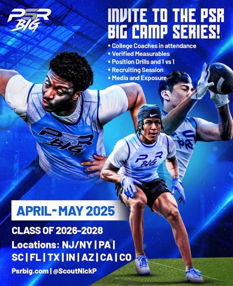 Thank you <a href="/ScoutNickP/">Coach Nick Pennisi</a> for the invitation to the PSR BIG camp in NJ!
Can’t wait to show coaches what I can do. <a href="/NVD_Football/">NVDFootball</a>