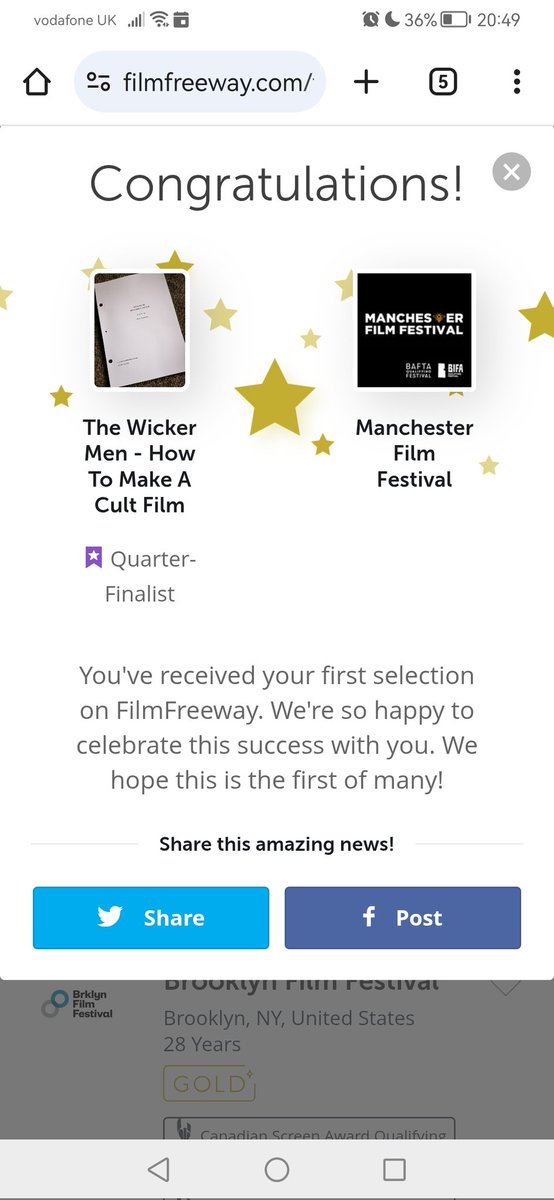 Very excited to say that my script, 'The Wicker Men - How To Make A Cult Film' was just selected by Manchester Film Festival as a quarter finalist!