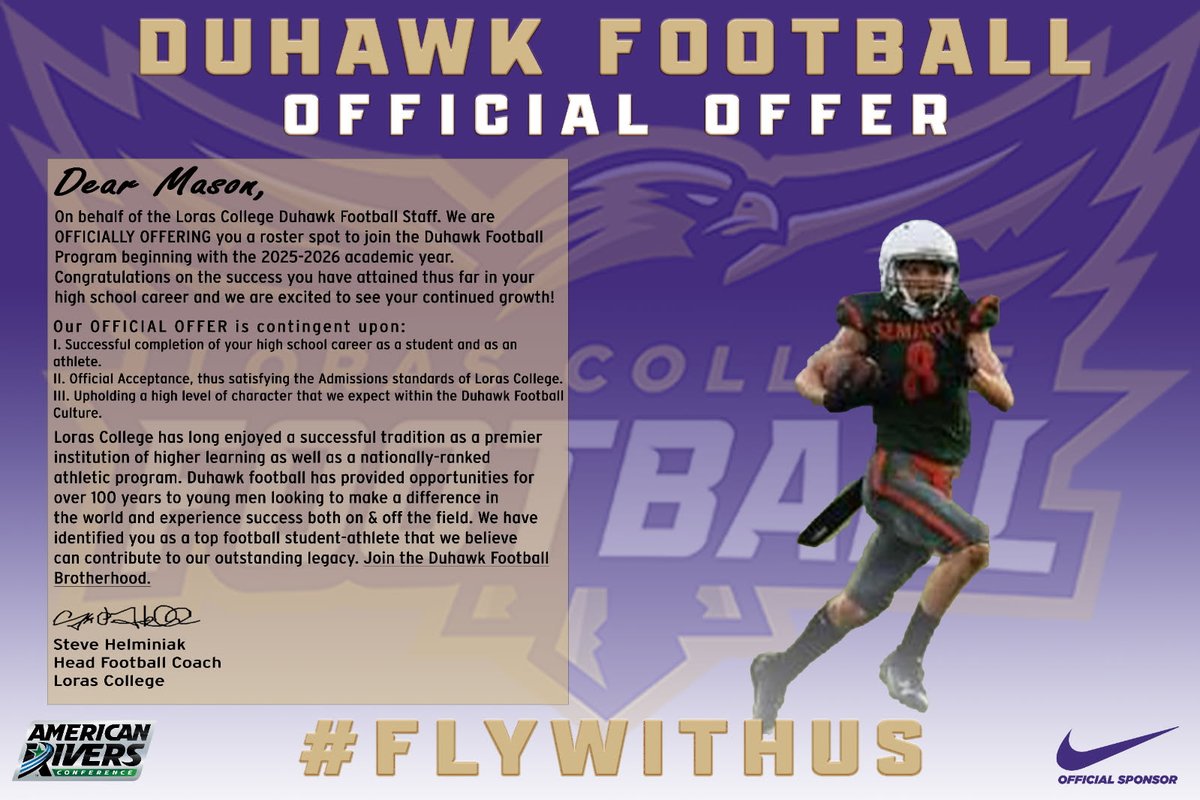 Mason starke (@masonstarke25) on Twitter photo #AGTG After a great conversation with <a href="/CoachHLorasFB/">Steve Helminiak</a> I'm blessed to receive an offer from <a href="/LorasCollegeFB/">Loras Football</a>
<a href="/WarhawksFB/">Seminole Football</a> <a href="/CoachGreen_3/">Green Zone preps Recruiting inc.</a> <a href="/PinellasHSMedia/">Pinellas Highschool Media Group</a> <a href="/Biggamebobby/">Bob Putnam</a> #AGTG After a great conversation with <a href="/CoachHLorasFB/">Steve Helminiak</a> I'm blessed to receive an offer from <a href="/LorasCollegeFB/">Loras Football</a>
<a href="/WarhawksFB/">Seminole Football</a> <a href="/CoachGreen_3/">Green Zone preps Recruiting inc.</a> <a href="/PinellasHSMedia/">Pinellas Highschool Media Group</a> <a href="/Biggamebobby/">Bob Putnam</a>