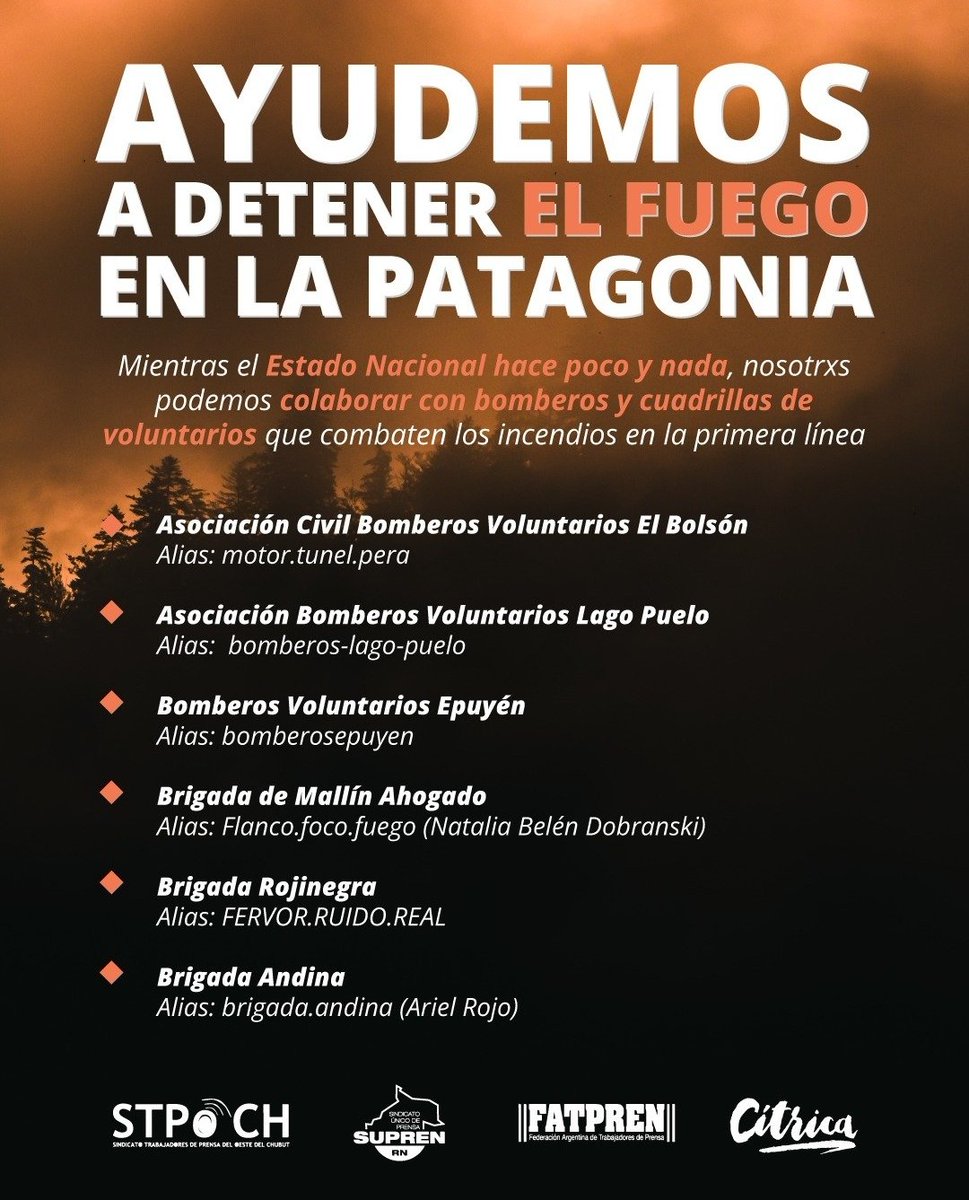 #Incendio en #ElBolsón!! Cuentas seguras y directas para donar: 😢🙏❤️👇