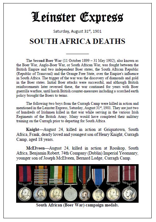 curraghhistory's tweet image. The Curragh Camp was a vital training for the British Army’s campaign in South Africa. Many Irish Regiments of the British Army participated in the war. This is an account of just two Curragh Camp boys who died there on the 24th August 1901.
curragh.info/archives/BoerW…
