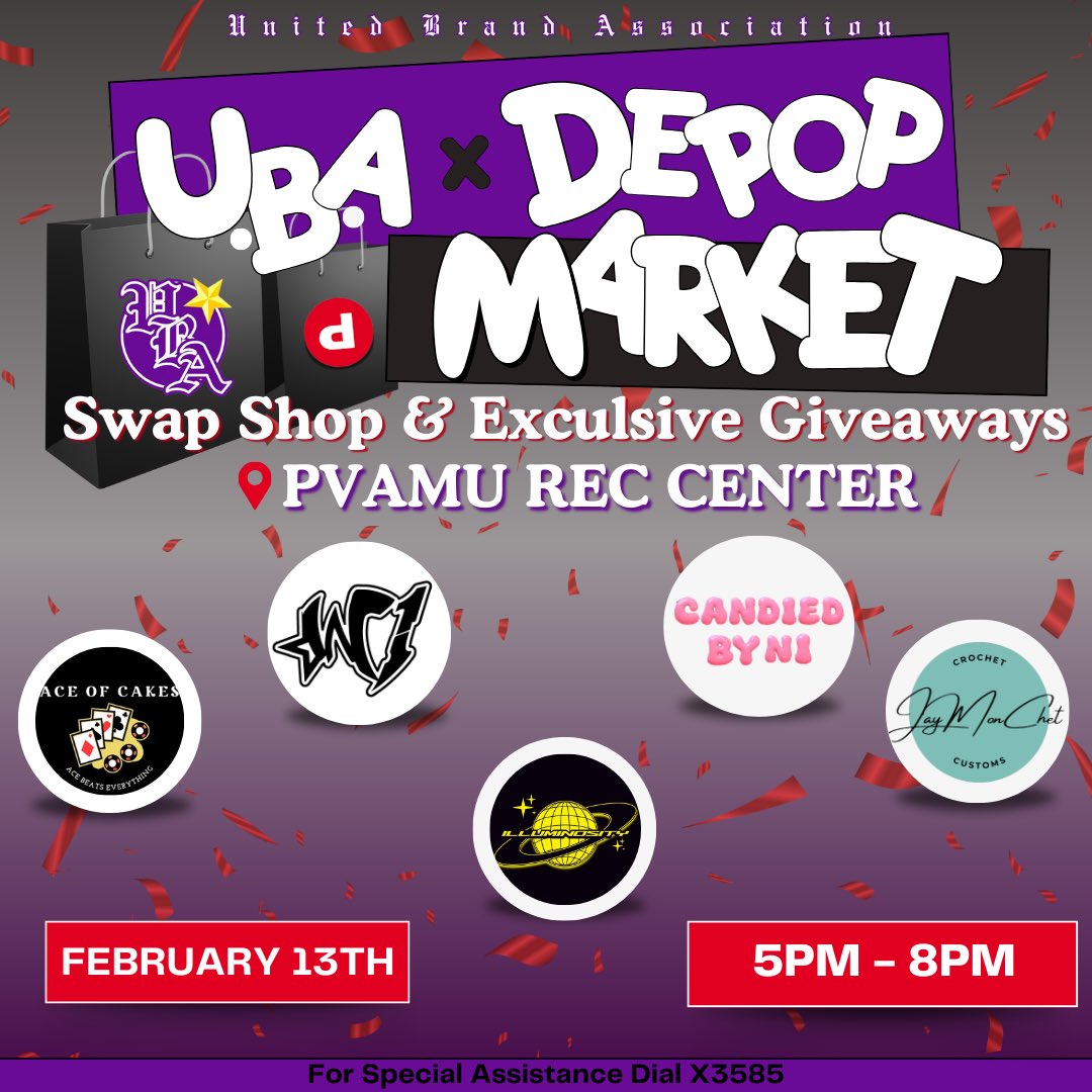 OfficialPVUBA's tweet photo. ✨ Calling all students! ✨ Don’t miss the U.B.A x Depop Market happening right here on campus! 🌟 Plus, bring your own clothes to swap and score even more stylish finds! ♻️👕

#UnitedBrandAssociation #Ubamarket
#entrepreneur #blackownedbusiness
#pv27 #pv28 #pv26 #pv25 https://t.co/wnesbua8c0