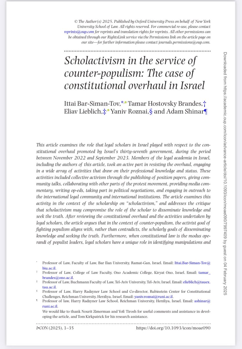 ×× ×× ×Ø××× ×× Yaniv Roznai (@roznaiy) on Twitter photo A new article at the International Journal of Constitutional Law <a href="/icon_journal/">International Journal of Constitutional Law</a>: āScholactivism in the service of counter-populism: The case of constitutional overhaul in Israelā. Co-authored by Ittai Bar-Siman-Tov, Tamar Hostovsky Brandes, Eliav Lieblich, Yaniv Roznai, Adam A new article at the International Journal of Constitutional Law <a href="/icon_journal/">International Journal of Constitutional Law</a>: āScholactivism in the service of counter-populism: The case of constitutional overhaul in Israelā. Co-authored by Ittai Bar-Siman-Tov, Tamar Hostovsky Brandes, Eliav Lieblich, Yaniv Roznai, Adam