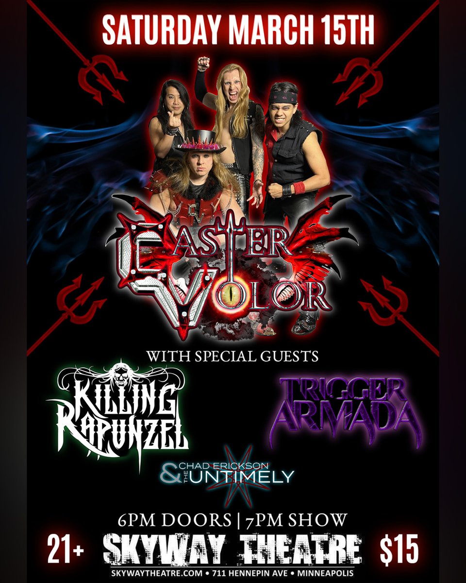 SkywayTheatre's tweet photo. ANNOUNCEMENT!

@castervolor is coming to Studio B this March and bringing a stacked lineup with them featuring @killingrapunzel @trigger_armada @the_untimely ‼️

Tickets on sale now! https://t.co/xjrtnoCxxb