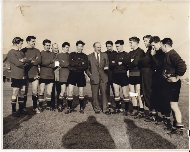 johnludds's tweet photo. For me the most poignant Manchester United photograph of all. Taken shortly before Munich, look at the shadows both behind &amp; in front. This is where we came from with these boys on our shoulder. https://t.co/B4vai5ynxh