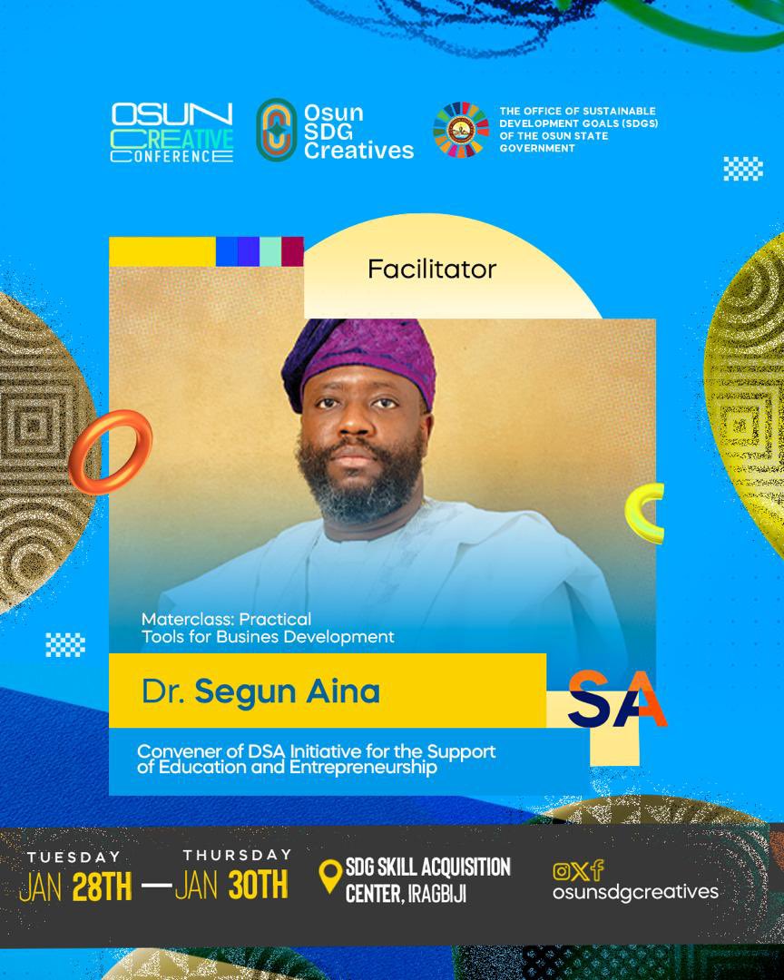 MrBanksOmisore's tweet photo. Special thanks to Dr Segun Aina @segunaina_ Convener of DSA initiative for the support of Education and Entrepreneurship. His entrance to the #OsunSDGCreatives conference was spectacular #SDGs https://t.co/8SQ5aRvJSN
