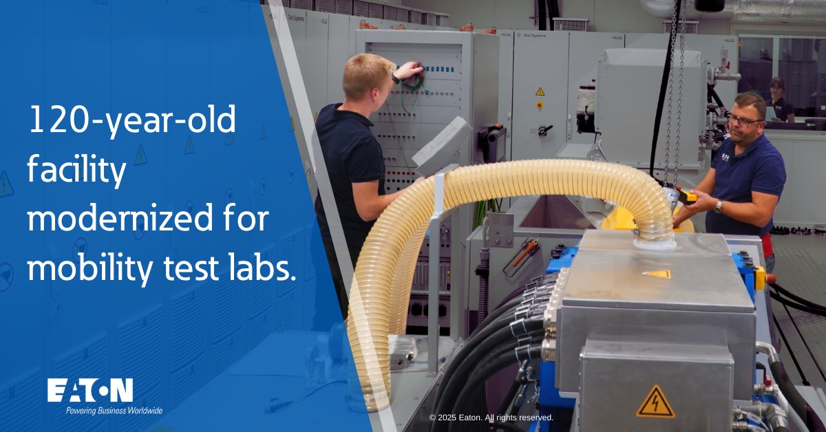 Our 120-year-old building has been upgraded, and 99% of the facility workforce reskilled from traditional ICE technologies to EV technology. Learn more about our mobility testing capabilities with our European testing hub.

eaton.works/42HY8mz