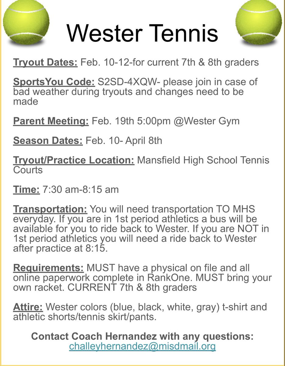 🏃‍♀️👟🎾 Tennis &amp; Track are on deck! Check out the info on tryouts