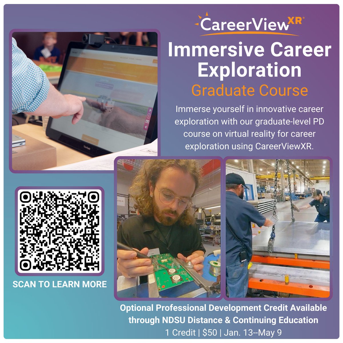 bemorecolorful's tweet image. Spring semester of our #ProfessionalDevelopmentCourse is still open to all! Educators, counselors, and other professionals from across the US are encouraged to join: careerviewxr.bemorecolorful.com/cvxr-news/imme… An optional credit can be earned for $50 too! #ImmersiveLearning #Education #VR #EdChat