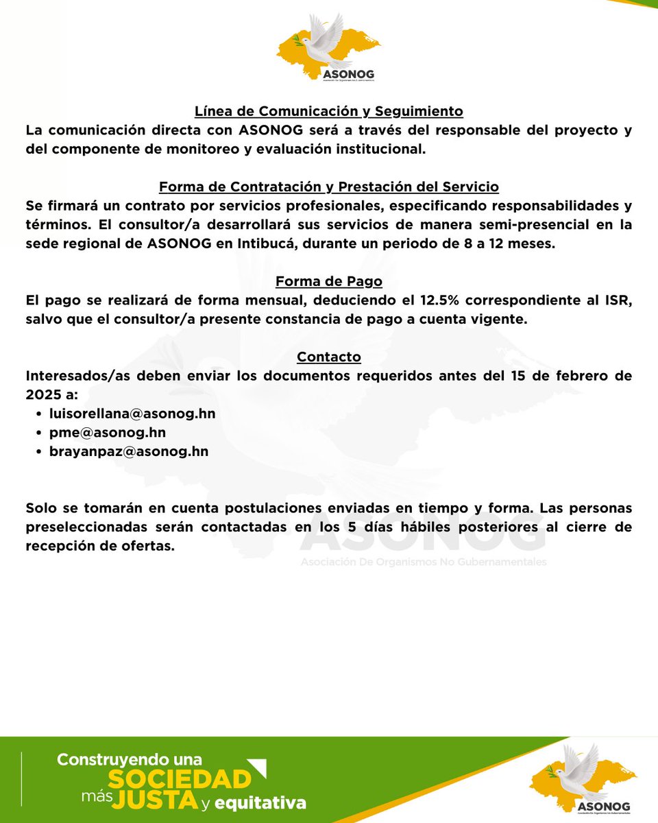 ASONOG abre convocatoria para una consultoría en diseño e implementación de una campaña de comunicación