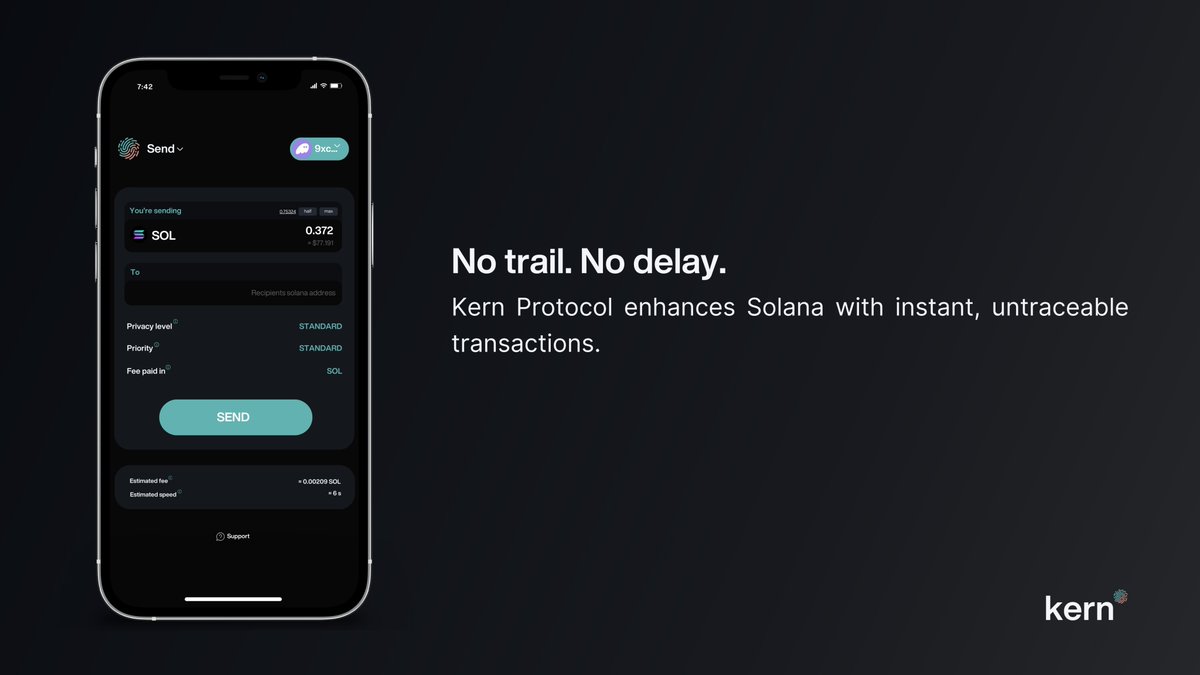 KernProtocol's tweet image. Privacy without compromise.

With Kern Protocol, #Solana transactions become untraceable.🤫