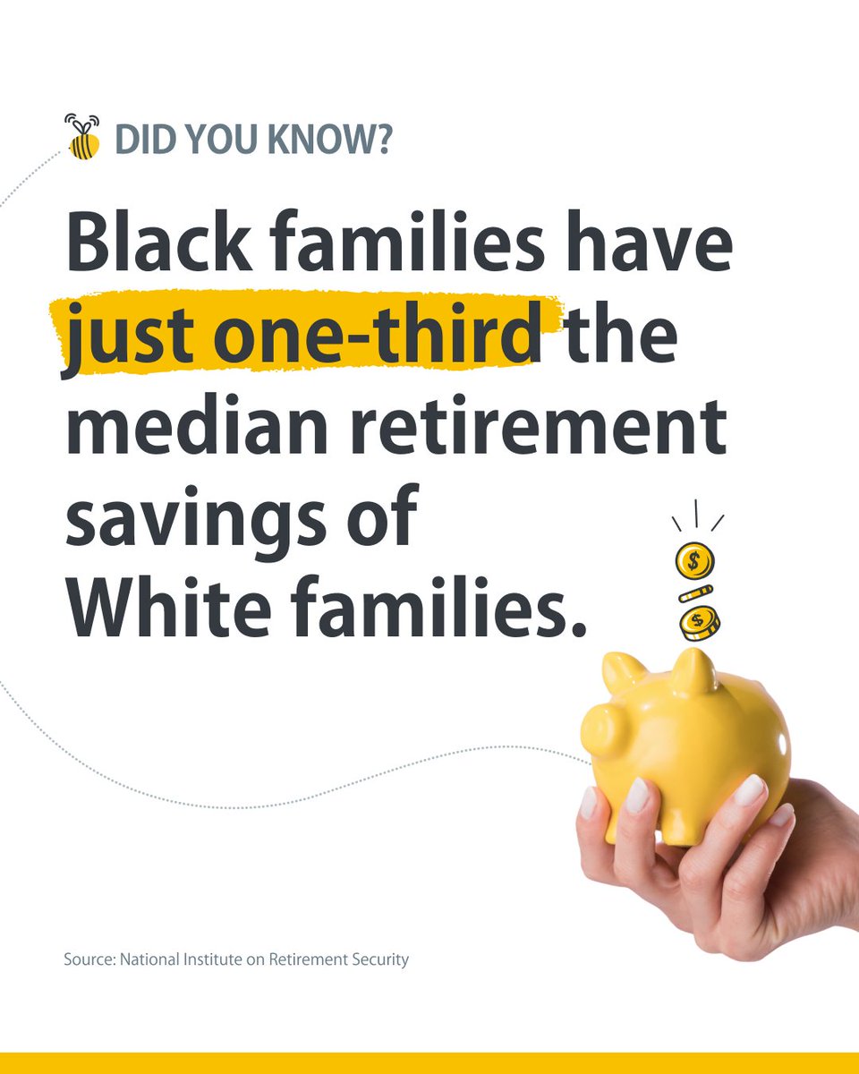 PensionBeeUS's tweet photo. Retirement inequality is a systemic issue—and it demands systemic solutions. Black Americans face unique barriers, from wage gaps to limited access to employer-sponsored plans. It’s time to prioritize equity and create a system that works for everyone.

*Investing involves risk https://t.co/A05AqvgCUu