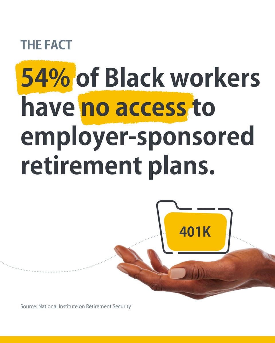 PensionBeeUS's tweet photo. Retirement inequality is a systemic issue—and it demands systemic solutions. Black Americans face unique barriers, from wage gaps to limited access to employer-sponsored plans. It’s time to prioritize equity and create a system that works for everyone.

*Investing involves risk https://t.co/A05AqvgCUu