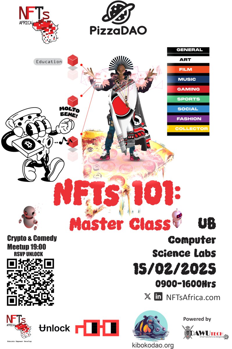 🚀 Join Us for NFTs 101: A Day of Learning, Minting, and Fun! 🍕📅 Date: February 15, 2025
📍 Location: University of Botswana Computer Science Labs &amp; Bull &amp; Bush