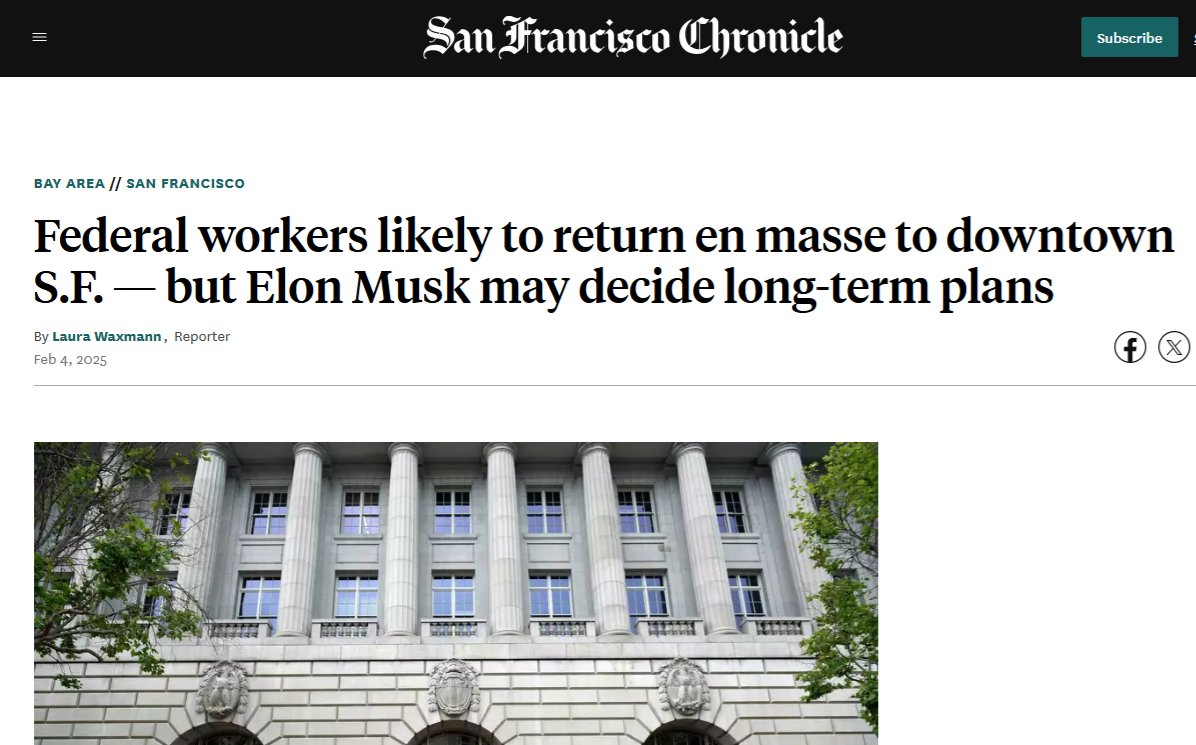 DanJohnsonCRE's tweet photo. I'm happy to see @DOGE forcing federal workers in San Francisco back to the office. This is great for the downtown recovery!! 

Small business in Civic Center are pumped by this news.

California and the City of San Francisco should follow. https://t.co/UP4xk9Z7cu