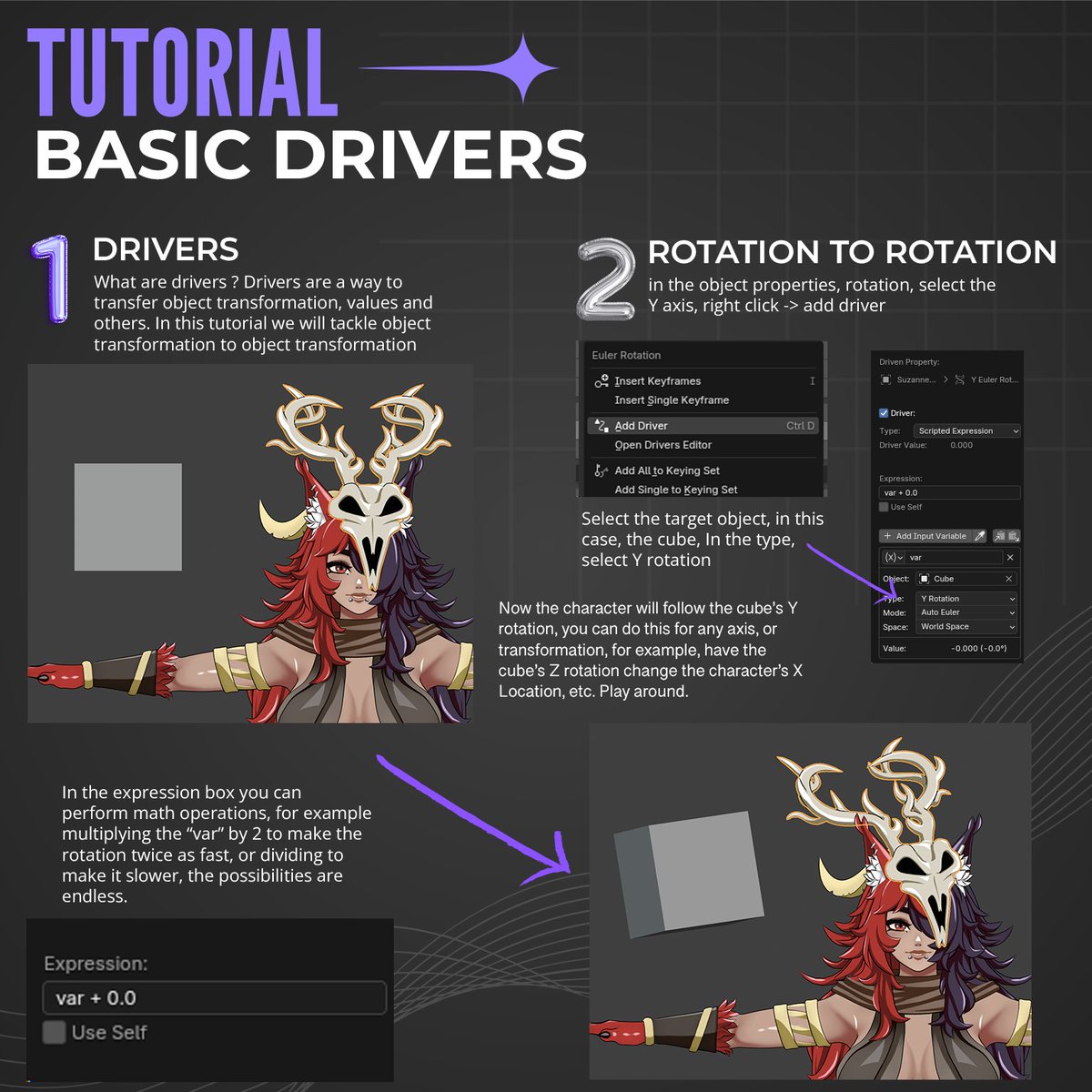 _vlightning's tweet image. ✨ Blender Tutorial ✨
Basics of Using Drivers in Blender 🔄💗

#VTuber