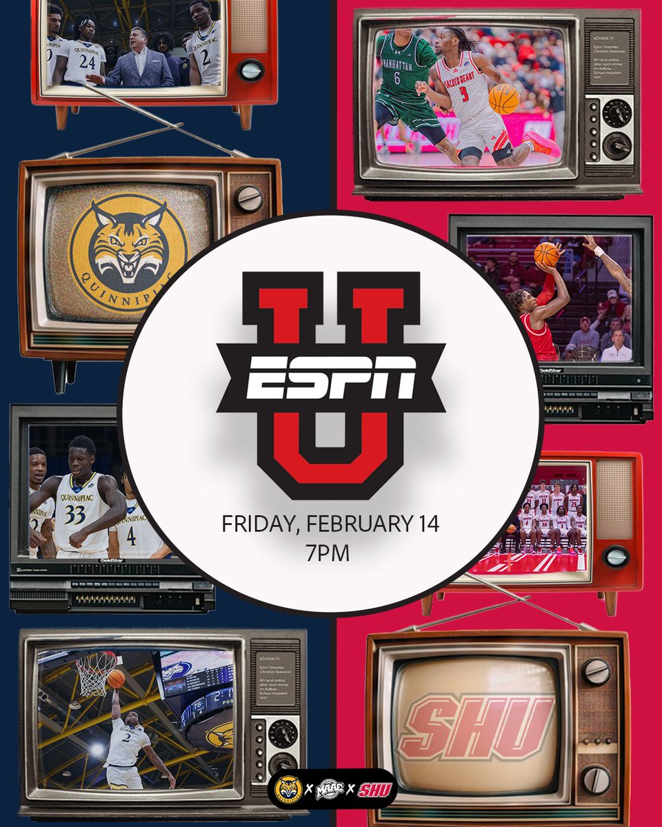 #MAACHoops (@maachoops) on Twitter photo Next up on the ESPNU slate : <a href="/QU_MBB/">Quinnipiac Men's Basketball</a> vs <a href="/SHU_MensHoops/">Sacred Heart Men's Basketball</a>
Friday, February 14 | 7pm | William H Pitt Athletic & Convocation Center
#MAACHoops x #maAChoops25 Next up on the ESPNU slate : <a href="/QU_MBB/">Quinnipiac Men's Basketball</a> vs <a href="/SHU_MensHoops/">Sacred Heart Men's Basketball</a>
Friday, February 14 | 7pm | William H Pitt Athletic & Convocation Center
#MAACHoops x #maAChoops25