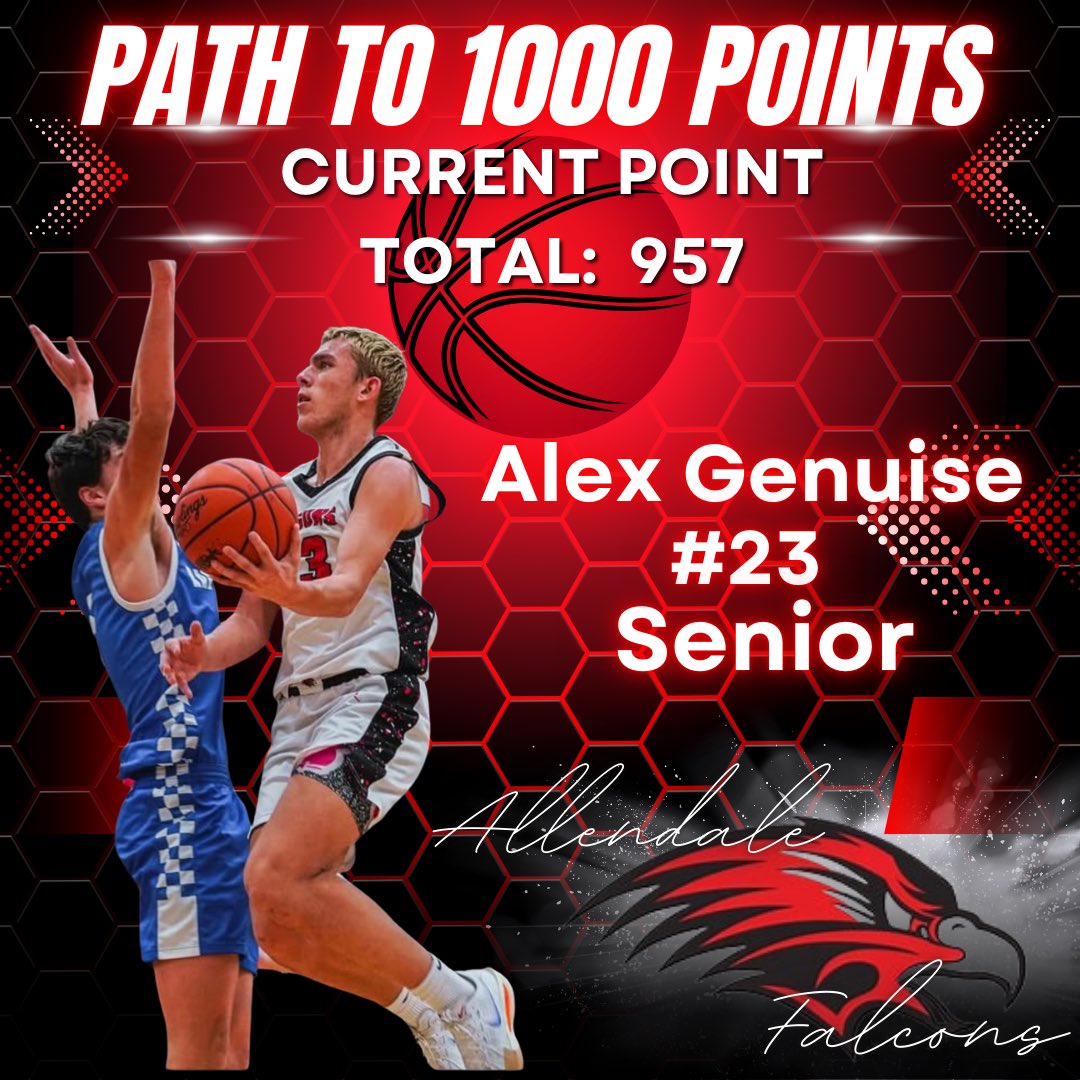 Come out to support Allendale boys basketball team and Alex Genuise as he approaches the 1000 point milestone in the upcoming games.