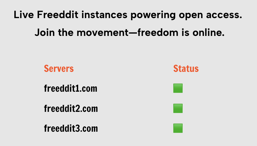 Freeddit Vision 

We envision a future where access to public information is open, decentralized, and free from corporate control. 

FREEDDIT aims to empower users and developers by removing artificial barriers, enabling innovation and collaboration across global communities