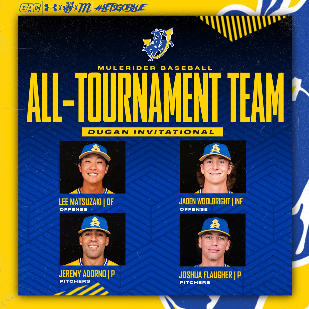 𝑨𝒍𝒍-𝑻𝒐𝒖𝒓𝒏𝒆𝒚 𝑻𝒆𝒂𝒎 𝒂𝒕 𝒕𝒉𝒆 𝑫𝒖𝒈𝒂𝒏 𝑰𝒏𝒕𝒆𝒓𝒏𝒂𝒕𝒊𝒐𝒏𝒂𝒍 
😎💪⚾️

#GoMuleriders | #GoBigBlue