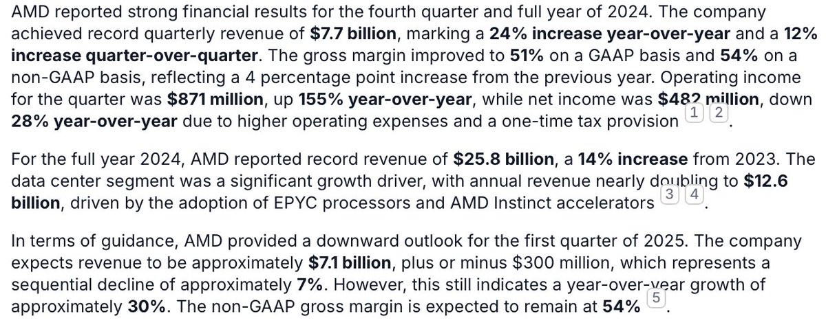BenBajarin's tweet photo. Multiple areas of record revenue for @AMD.  Less AI, more boring general-purpose cloud CPU, strong Q4 client which was predictable.  Don't expect much on AI GPUs yes. 

Obviously, the guide down is impacting stock AH. https://t.co/bByZywNz4s
